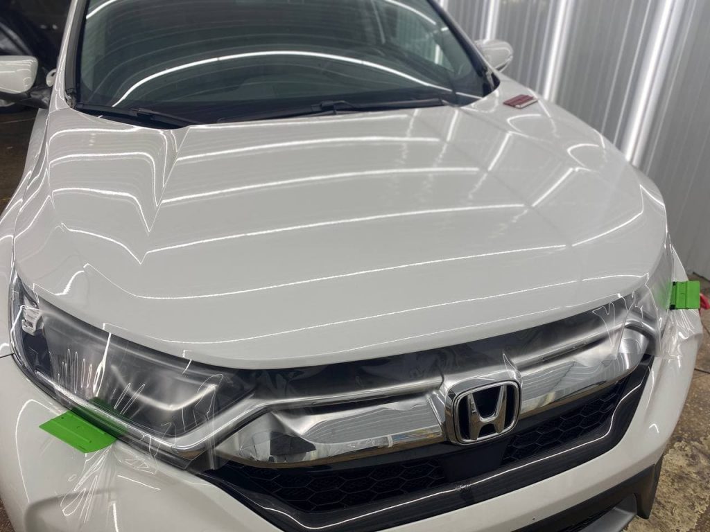 Оклейка защитной антигравийной плёнкой Honda CRV | Оклейка плёнкой капота и фар Хонда СРВ